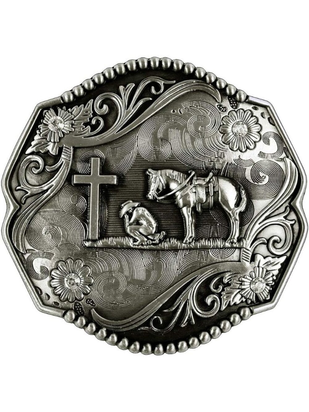 Women Diamond Silver Western Cross Cowboy Prayer Belt Buckle Zinc Alloy